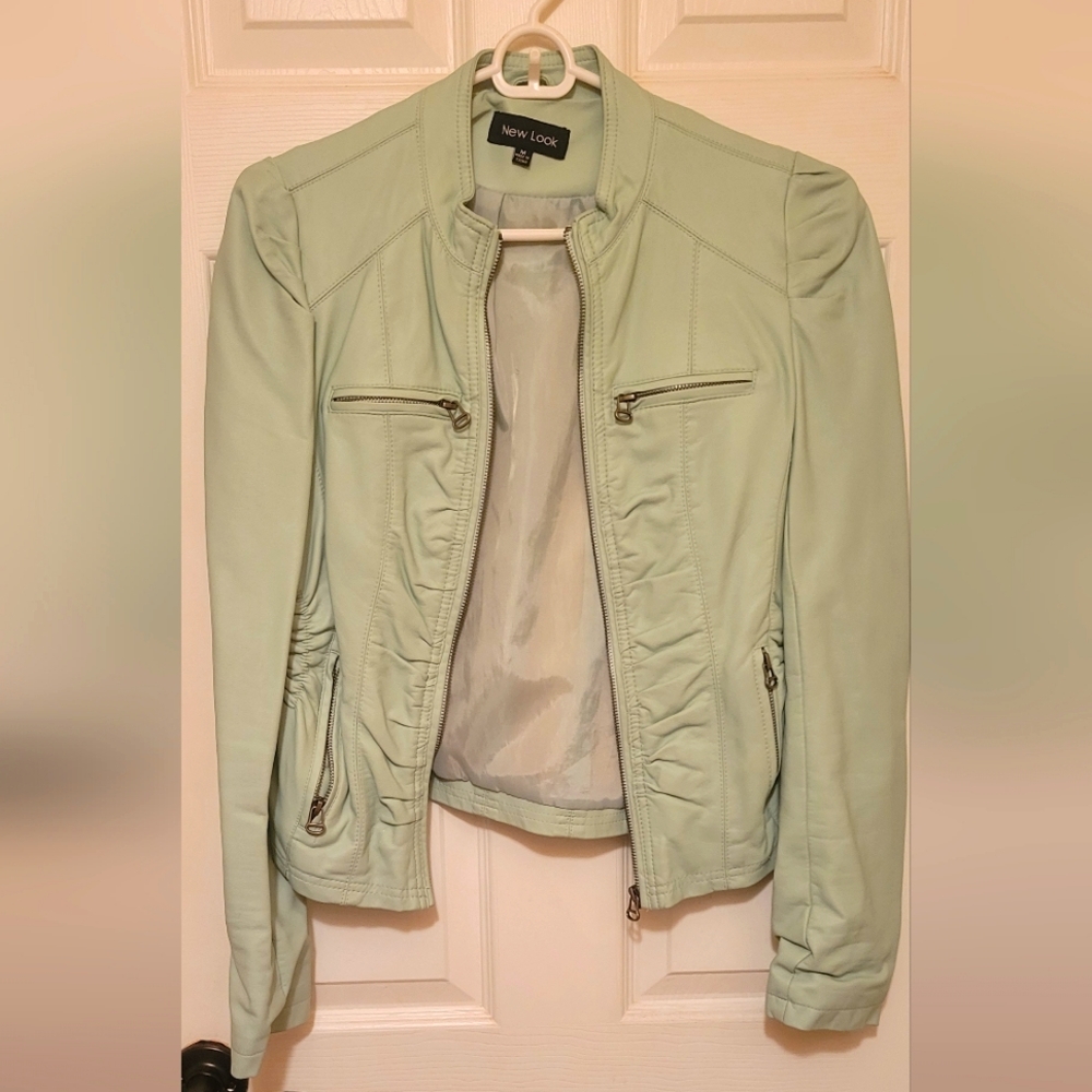 Mint Green Spring Faux Leather Jacket
